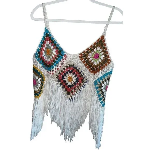 Boho “Adelina” Patchwork Hand Knit Crochet Tank - Picture 3 of 11